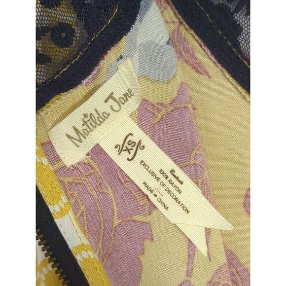 Matilda Jane Dress Womens XS Yellow Floral Golden Key Shift Sleeveless V-Neck - Picture 8 of 12